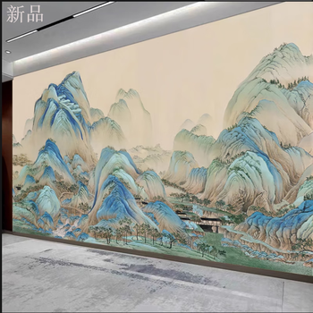 山头林村中式沙发背景墙山水图壁布刺绣3D新中式千里江山图壁画国画山水电 无缝16D超浮雕立体平米()【图片 价格 品牌 报价】-京东