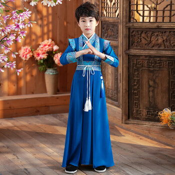 蓝色120>企业购更优惠鼻涕娃汉服男童春秋2023新款唐装儿童古装中国风