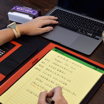 凯萨(KAISA)经理夹黑色A4办公商务夹PU皮质文件资料夹带拉链计算器高中生学习神器