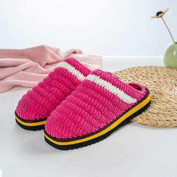 编织毛线加厚保暖粗绒线拖鞋防滑耐磨男女大码成品拖鞋冬玫红白条4243