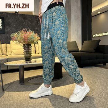 zh迈偕弗夏季休闲卫裤男裤子运动速干裤修身时尚男裤 绿色束脚尺码偏