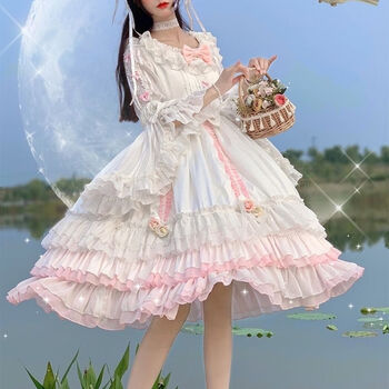 优沐晨op长袖预约洋装正设计lolita洛丽塔落樱归梦hxm4520 白色 s