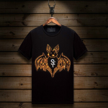 rvsr香港潮牌烫钻t恤男蝙蝠图案2021夏季新款时尚个性潮流圆领短t恤