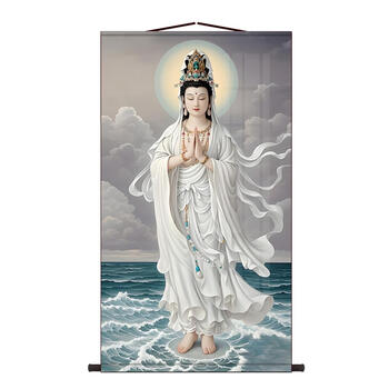 觀音像 掛軸 佛畫明代佚名觀音像佛畫觀音菩薩像掛軸真跡微噴復製畫已裝裱的