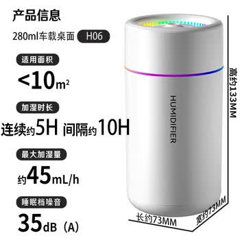 HANASS加湿器小型空气鼻炎卧室客厅轻音家用办公室学生USB插电桌面可车载 加湿器 H06乔迁生日礼物男女生