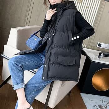 墨庭初中女生羽绒马甲女外穿潮韩版秋冬季少女春秋中长款宽松坎肩连帽