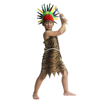 漫翔野人服装万圣节成人原始人部落儿童服饰印第安演出服土著衣服头饰