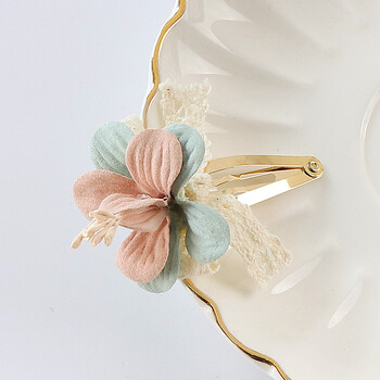 儿童春天游玩饰品淑女花朵蕾丝发饰发夹头饰女童女孩发卡 粉 青 花朵