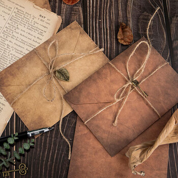 狮洛德 信封信纸套装 复古信笺表白牛皮纸A5手写古风活动邀请书信4信纸2信封送装饰