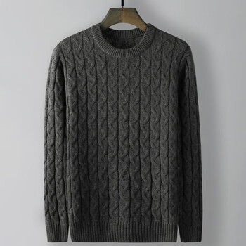 手工编织毛衣成品冬季男士羊毛针织圆领大码中年商务打底麻花保暖爸爸