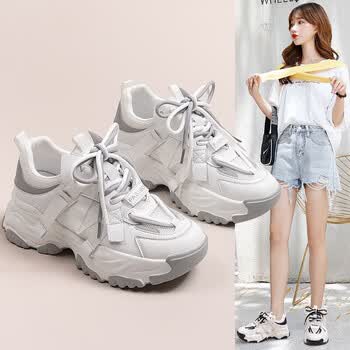 glare她他(tata)皮面夏季透网老爹鞋内增高轻便松糕鞋透气新款运动鞋