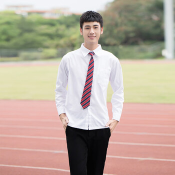 学院风宽松初中生韩国校服日系制服女 男白衬衫长袖 黑裤子 红黑领带