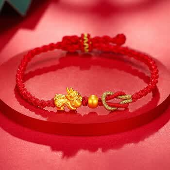 貔貅宝宝 磨砂金珠 红绳手链