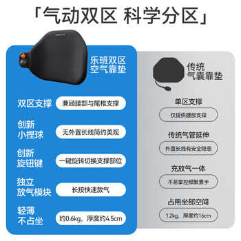 乐班双区空气靠垫 人体工学腰靠气动靠垫办公午休背部支撑 烟雨蓝