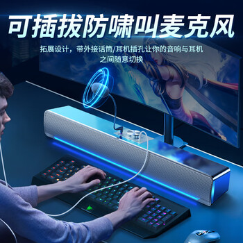 赛达SADA电脑音响家用台式机笔记本桌面USB有线长条低音炮电竞游戏娱乐高音质多媒体音箱带麦语音V-196