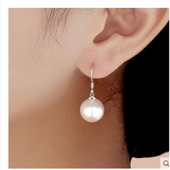 jerz施华洛世奇锆银925耳钉白色贝珍珠耳坠日韩国版耳环女简约清新耳
