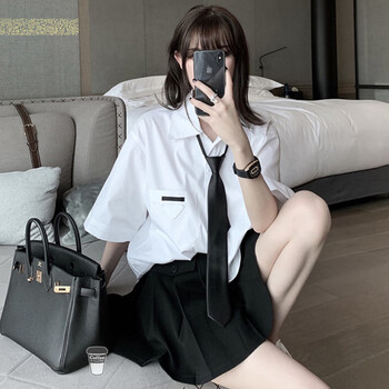啵米啦jk制服设计感小众白色衬衫女短袖大学生学院风套装毕业照班服