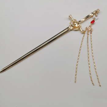 12 簪中剑 古风汉服旗袍头饰剑簪流苏金色发簪后脑勺盘发中式民族风