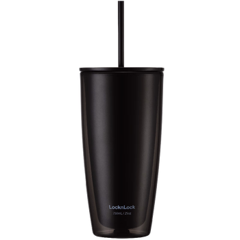 乐扣乐扣（LOCK&LOCK）双层吸管塑料杯学生上班族夏日大容量畅饮便携水杯750ML黑色 