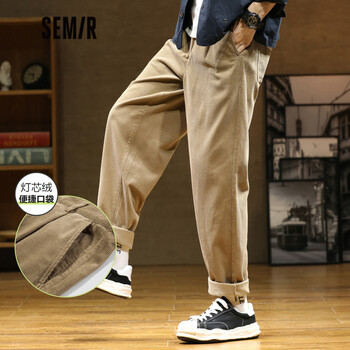 森马休闲裤男复古港风灯芯绒裤子纯色2021新款冬季时尚男生棕色582026