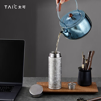 TAIC太可纯钛保温杯带滤网高档户外泡茶银羽杯400ML 皓月银