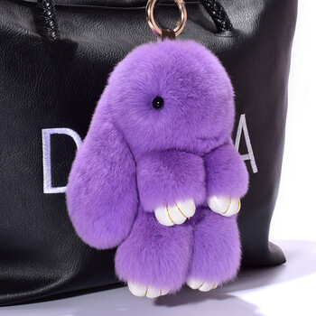 【】迷你装死小兔子挂件獭兔毛毛绒玩具垂耳兔女孩包包可爱皮草 香芋