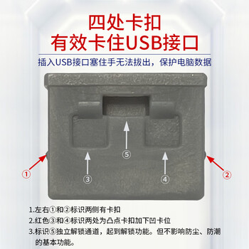 索厉 USB安全锁可拆卸式USB安全塞封口塞防尘塞/USB通用堵头安全塞/工具2把+银灰色塞子15个装/80012