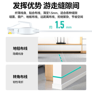 山泽(SAMZHE)六类网线 CAT6类千兆纯铜扁平网线 电脑宽带家用监控网络连接成品跳线 白色15米BBP615