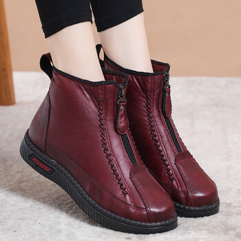 足力健健康妈妈鞋棉鞋女秋冬季加绒平底防滑老人奶奶短靴中老年人保暖