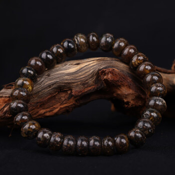 天然药珀手串 原矿药珀琥珀蜜蜡植物珀车轮圆珠手串单圈文玩珠宝无