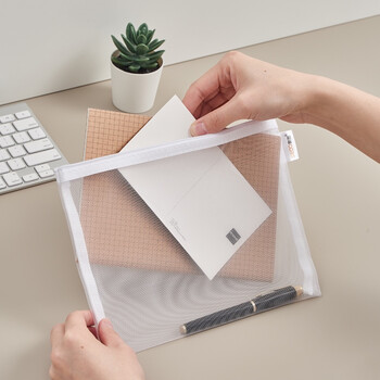 斯图（sitoo）中高考专用a4文件袋透明网格考试袋收纳文具拉链袋学生笔袋科目袋学习用品 白色5个装