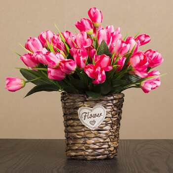 新品郁金香仿真花套装假花装饰客厅餐桌插花摆件绢花塑料花室内 西瓜