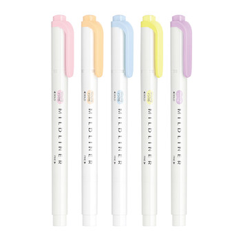 斑马牌 (ZEBRA)【热门商品】荧光笔 WKT7 5色套装 温和系列 双头荧光笔 学生标记笔记号笔 WKT7-5C-YC