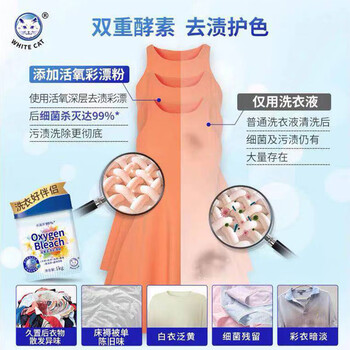 白猫 活氧去渍彩漂粉1kg 双效活性去渍固色护衣 彩漂剂 彩漂粉【2斤】