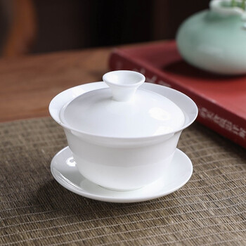 薄胎骨瓷白瓷家用白色小号盖碗茶杯功夫茶具礼盒套装 大号骨瓷盖碗(冲