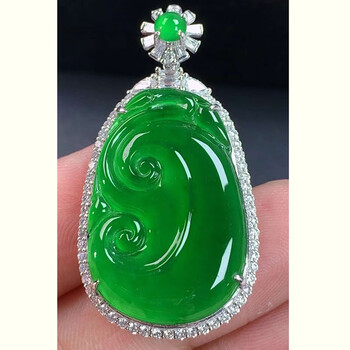 源头翡翠冰正阳绿如意吊坠18k金镶钻缅甸a货翡翠玉石挂件女士项链