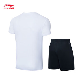 李宁T恤短裤套装男女同款速干凉爽比赛服AATT021 标准白-4 L