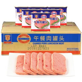 火锅食材户外方便即食罐头火腿肠猪肉食品整箱 上海梅林午餐肉340g*24