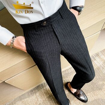 金盾kindon西裤男2021新款男士条纹休闲裤高端青年商务正装直筒裤韩版