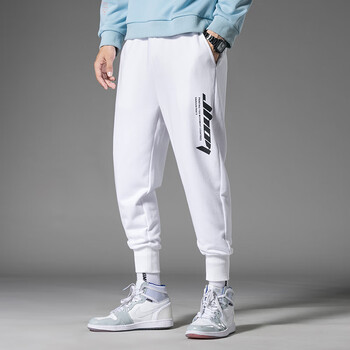 70棉男运动裤中学生哈伦卫裤青少年排扣宽松小脚裤子潮牌fk103白色xl