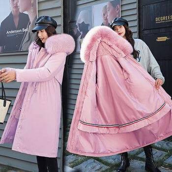 可拆卸内胆派克服女冬季新款加长款过膝大衣外套一衣三穿粉色xl大概