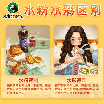 【全网低价】马利(Marie's)水彩颜料盒装18色5ml 儿童水彩画卡通图案便携盒装小兔子乖乖自带画笔水彩颜料 初学适用 W1218美术写生