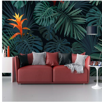 壁纸北欧绿色植物墙纸客厅餐厅背景墙壁纸东南亚热带雨林墙布定制壁