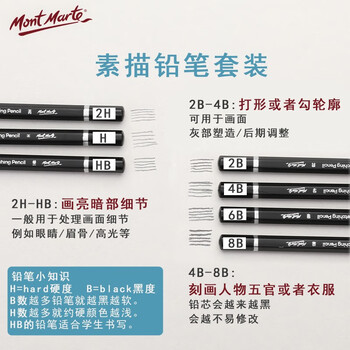 蒙玛特(Mont Marte)素描铅笔10支 素描套装素描笔2h-8b画画炭笔绘画笔速写笔 美术画笔学生画画笔全套MPN0111 速写 马克笔绘画