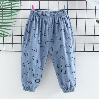 宽叶竹儿童防蚊裤男女孩夏季韩版长裤水洗棉布印花糖果色休闲裤薄蓝色