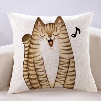 万燊可爱卡通猫咪抱枕靠垫棉麻创意车载靠背办公午睡小猫沙发枕头含芯