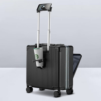 minlubaoluo多功能行李箱男商务拉杆箱横款18英寸登机箱女前置开口