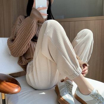 朵世界 运动裤女春秋冬季2022年新款宽松显瘦休闲加绒雪尼尔灯芯绒