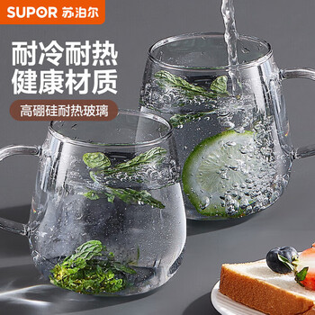 苏泊尔（SUPOR）耐热玻璃杯水杯子茶杯饮料杯牛奶杯果汁杯380ml*2支KCG38BD10