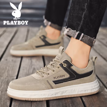 

花花公子（PLAYBOY）休闲鞋男鞋潮流时尚百搭运动鞋子男士户外舒适耐磨板鞋男181351 卡其 39 